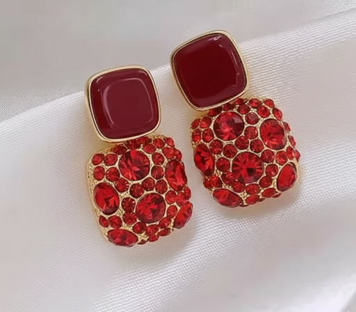 Red Stone Square Stud Drop Earrings for Women | Party & Wedding Earrings
